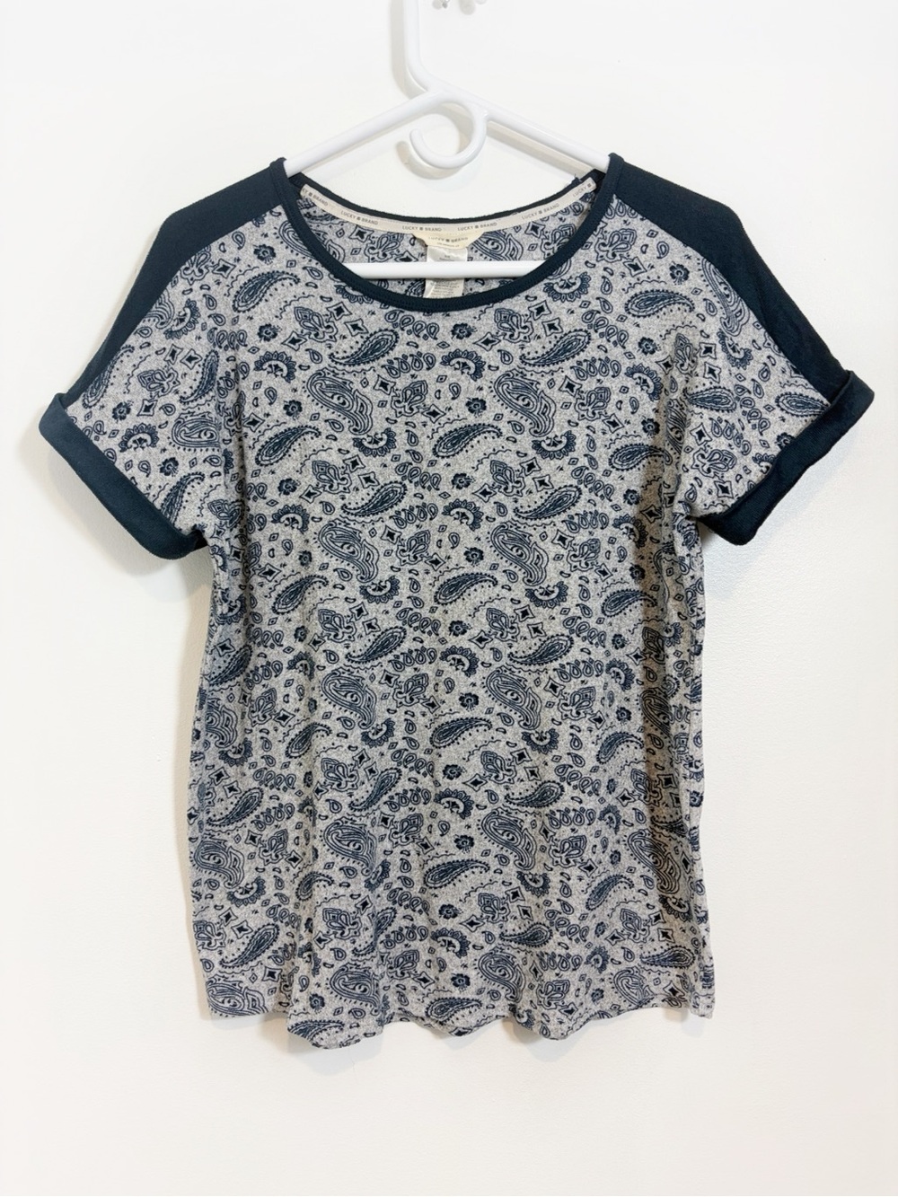 Lucky Brand Soft Roll Cuff Paisley Boho Top